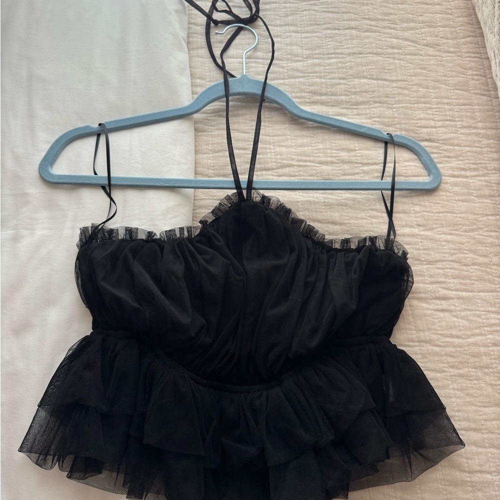 Elegant Black Ruffled Women's Top